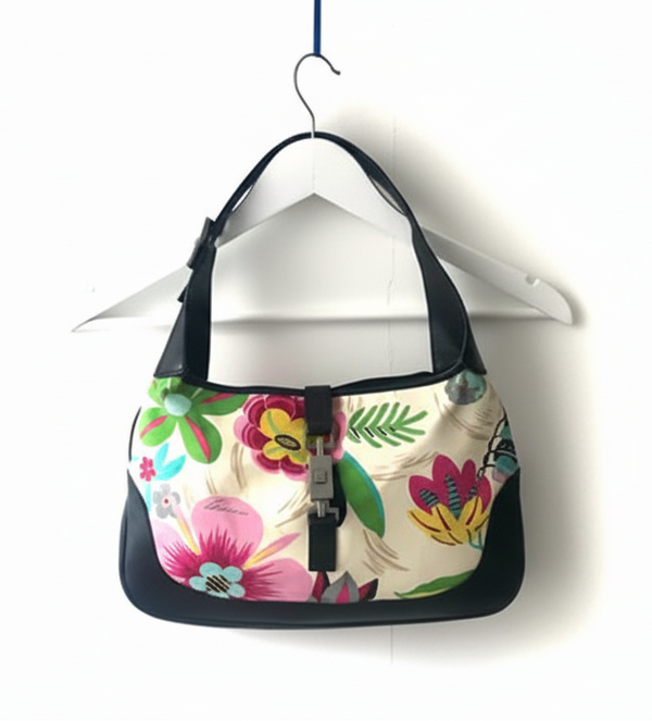 2000s  Limited Edition Gucci Flora Canvas and Leather Trim Jackie O Bag - STYLE-CHNGR