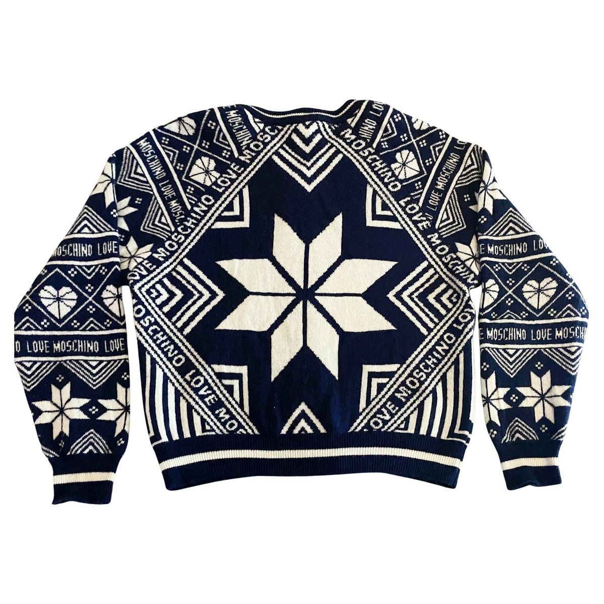 2000s Moschino Blue White Ski Cardigan Winter Zipped Jumper - STYLE-CHNGR