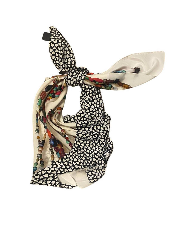 2000s Moschino Cheap and Chic Beads and Heart Print Silk Scarf - STYLE-CHNGR