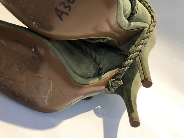 2000s Moschino Knee High Green Suede Heel Boots - STYLE-CHNGR
