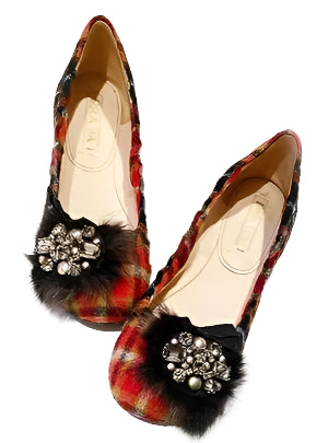 2000s PRADA TARTAN WOOL JEWELED EMBELLISHED BALLERINA FLATS - STYLE-CHNGR