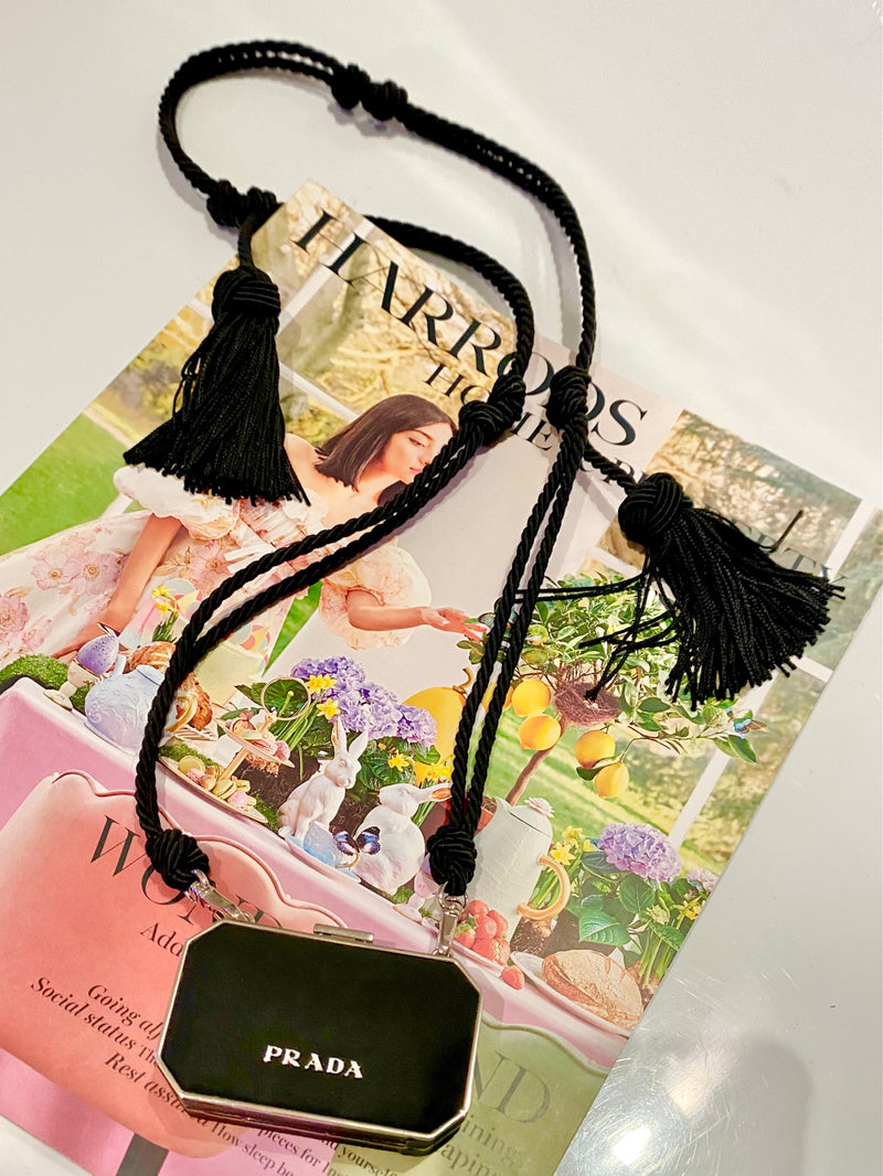 2000s Prada Mini Clutch Bag with Tassel Cord Strap and Mirror - STYLE-CHNGR