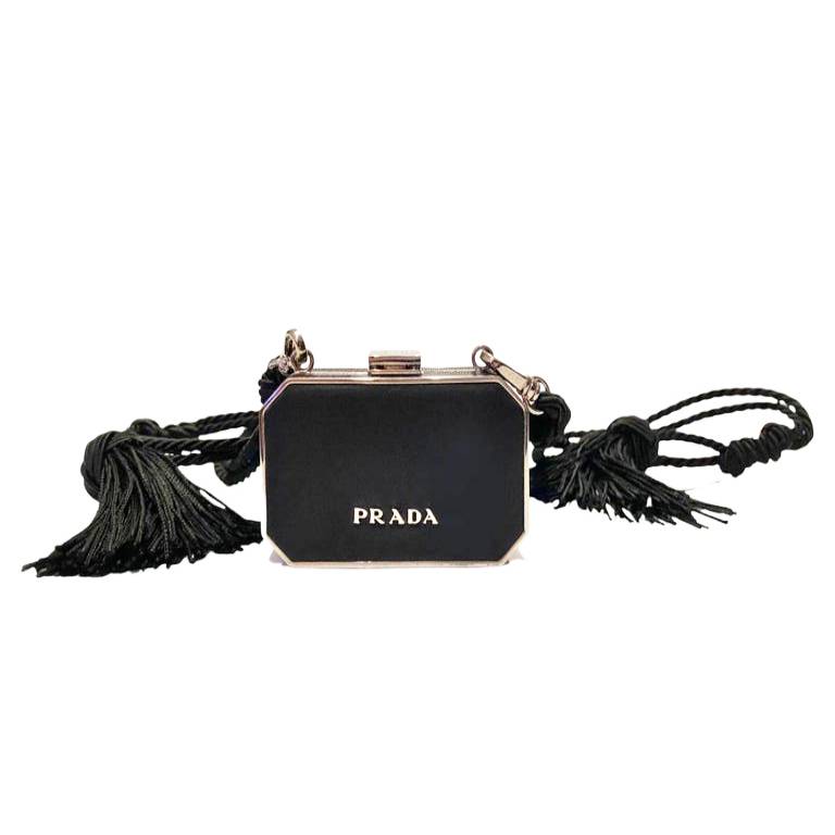 2000s Prada Mini Clutch Bag with Tassel Cord Strap and Mirror - STYLE-CHNGR