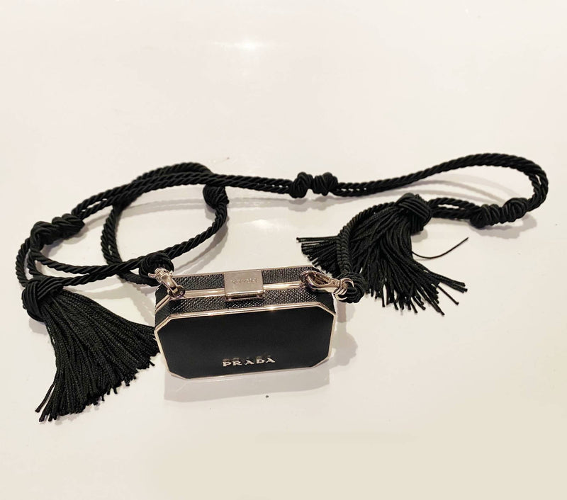 2000s Prada Mini Clutch Bag with Tassel Cord Strap and Mirror - STYLE-CHNGR