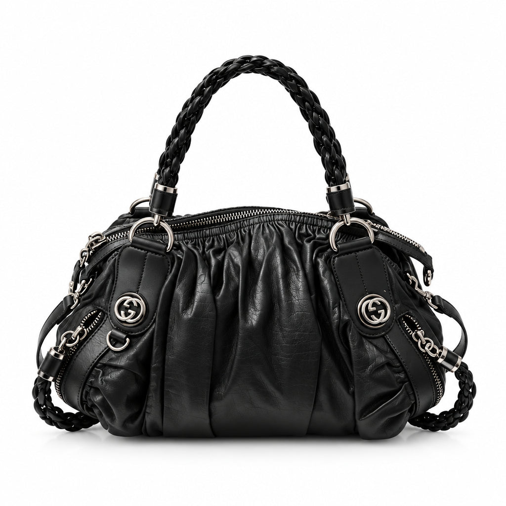 2000s Tom Ford for Gucci Black GG Black Leather Abbey Medium Shoulder Bag - STYLE-CHNGR