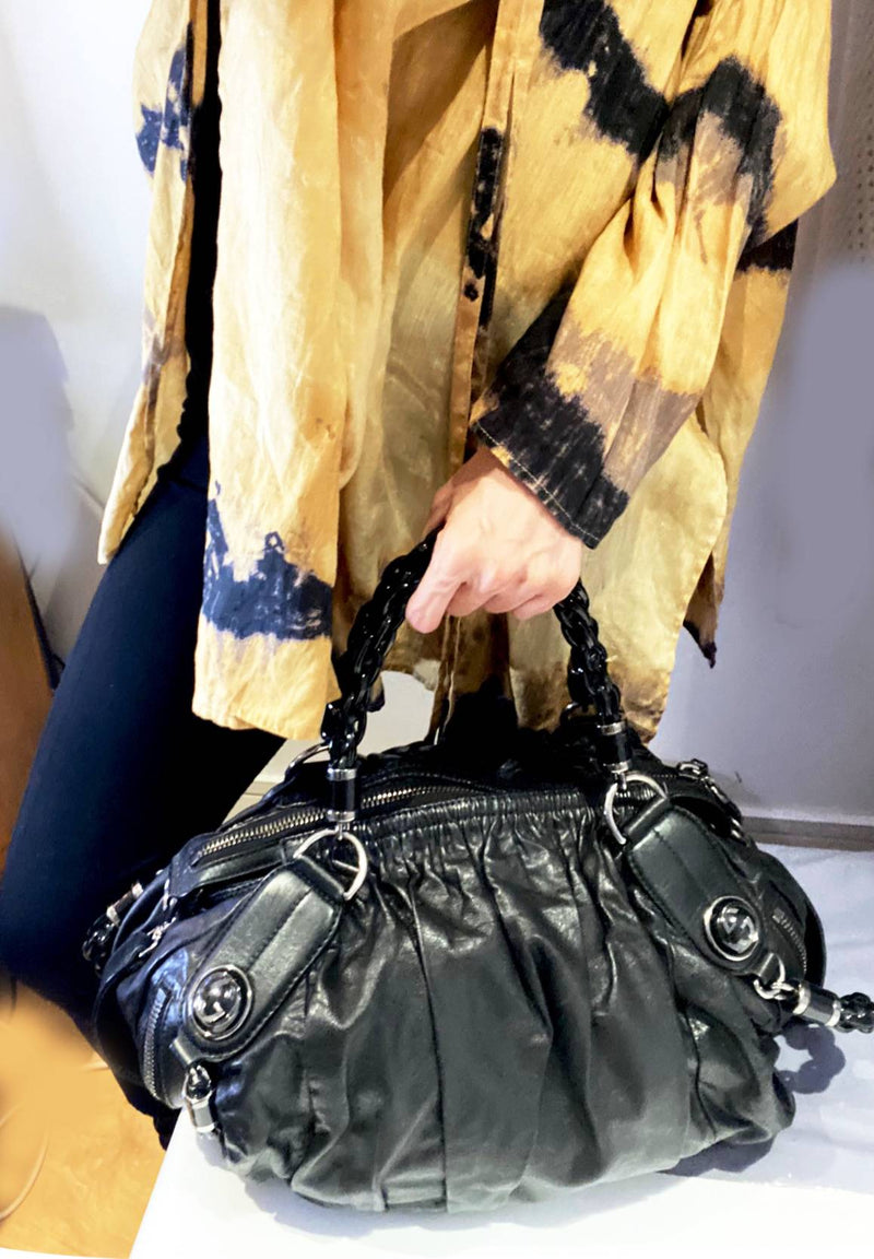 2000s Tom Ford for Gucci Black GG Black Leather Abbey Medium Shoulder Bag - STYLE-CHNGR