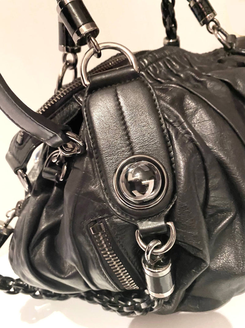 2000s Tom Ford for Gucci Black GG Black Leather Abbey Medium Shoulder Bag - STYLE-CHNGR