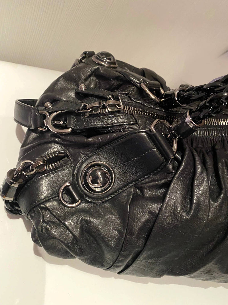 2000s Tom Ford for Gucci Black GG Black Leather Abbey Medium Shoulder Bag - STYLE-CHNGR