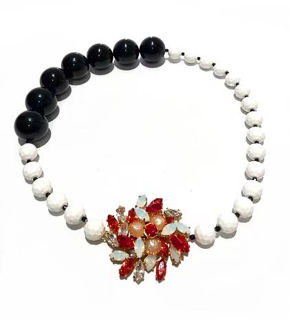 2000s miu miu CRYSTAL Medallion PENDANT PEARL Stone NECKLACE - STYLE-CHNGR