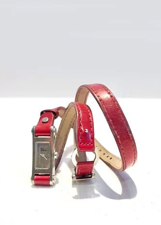2005 CHRISTIAN DIOR "DIOR 66" RED BUCKLE STRAP STEEL WATCH - STYLE-CHNGR