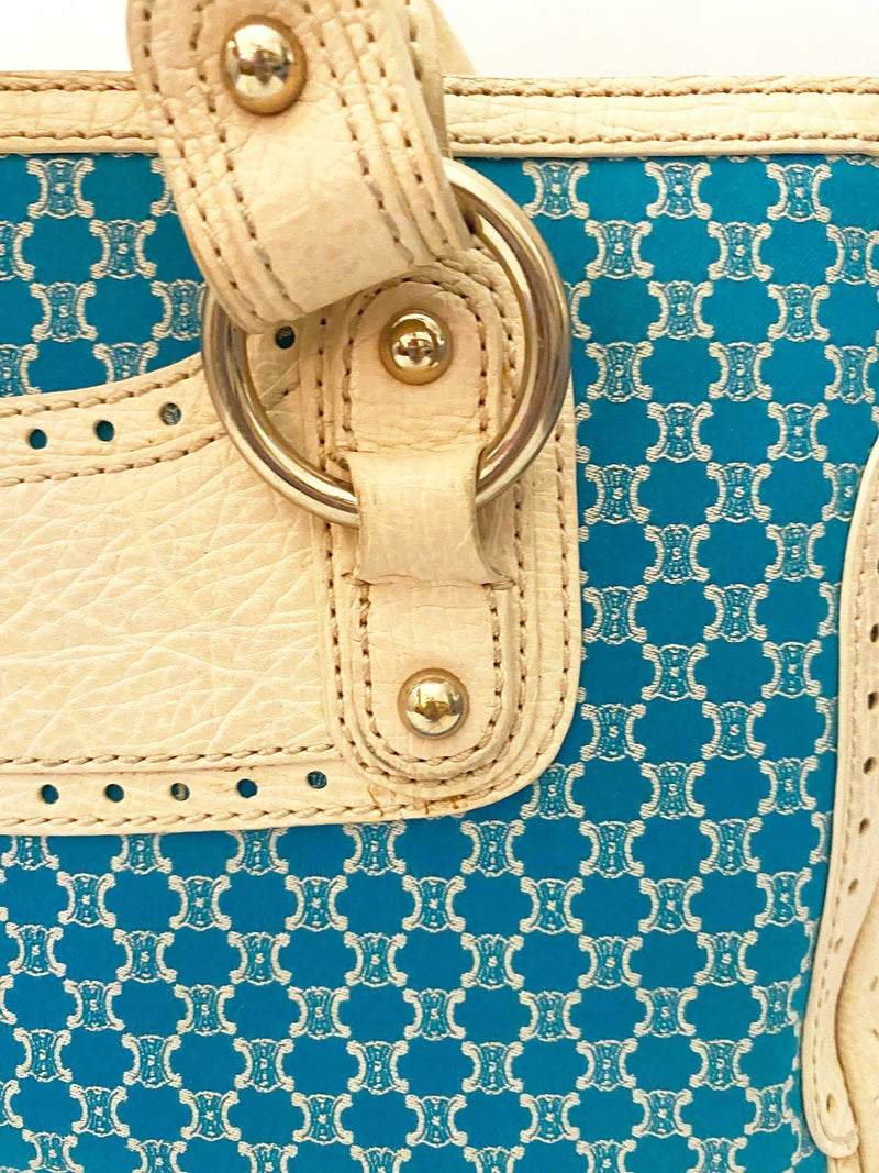 Celine Beige and Blue Monogram Macadam Tote Bag - STYLE-CHNGR