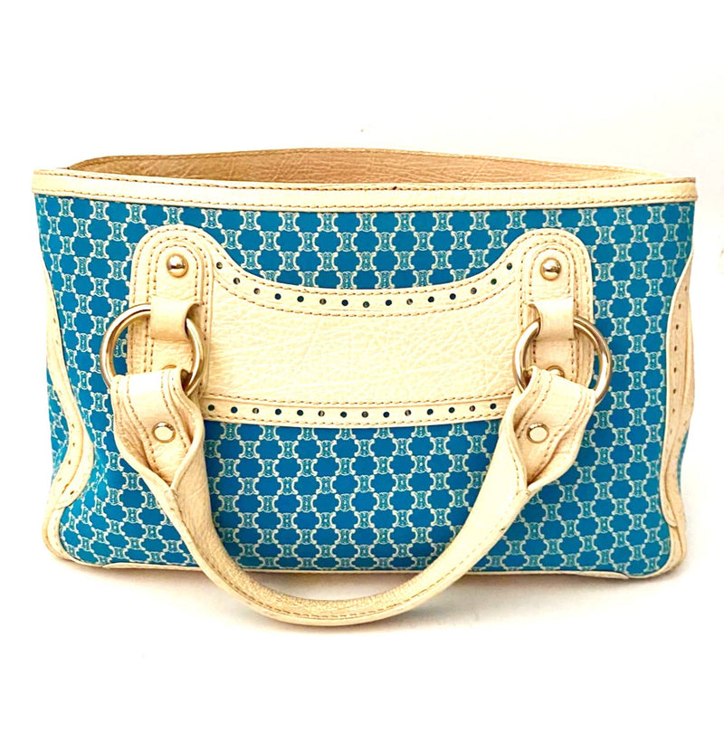 Celine Beige and Blue Monogram Macadam Tote Bag - STYLE-CHNGR