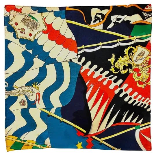 Early 1980s Gucci Military Emblem Print Cotton Handkerchief - STYLE-CHNGR