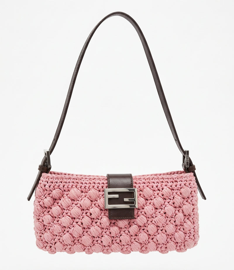 2000s FENDI POPCORN Woven Knit Baguette Pink Shoulder Bag