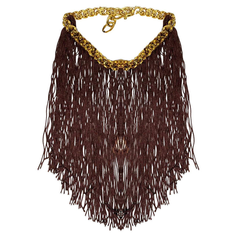 Missoni Brown Fringe Gold Metal Choker Necklace